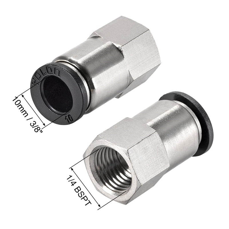 [Australia - AusPower] - uxcell Push to Connect Tube Fitting Adapter 10mm Tube OD X 1/4BSPT Female Straight Pneumatic Connecter Pipe Fitting 3pcs 