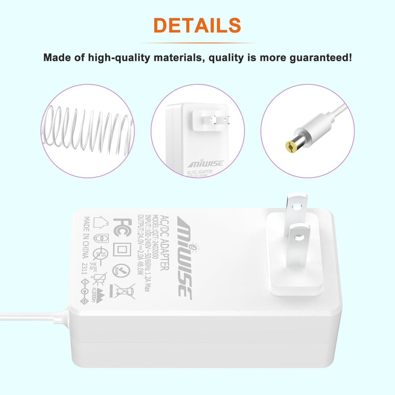 [Australia - AusPower] - MIWISE Power Supply Adapter DC24 2A 48W AC to DC Converter Transformer 100-240V AC Input,forfor COB LED Strip, CCTV Camera,White,2.1mm X 5.5mm US Plug DC24V 48W/2A 