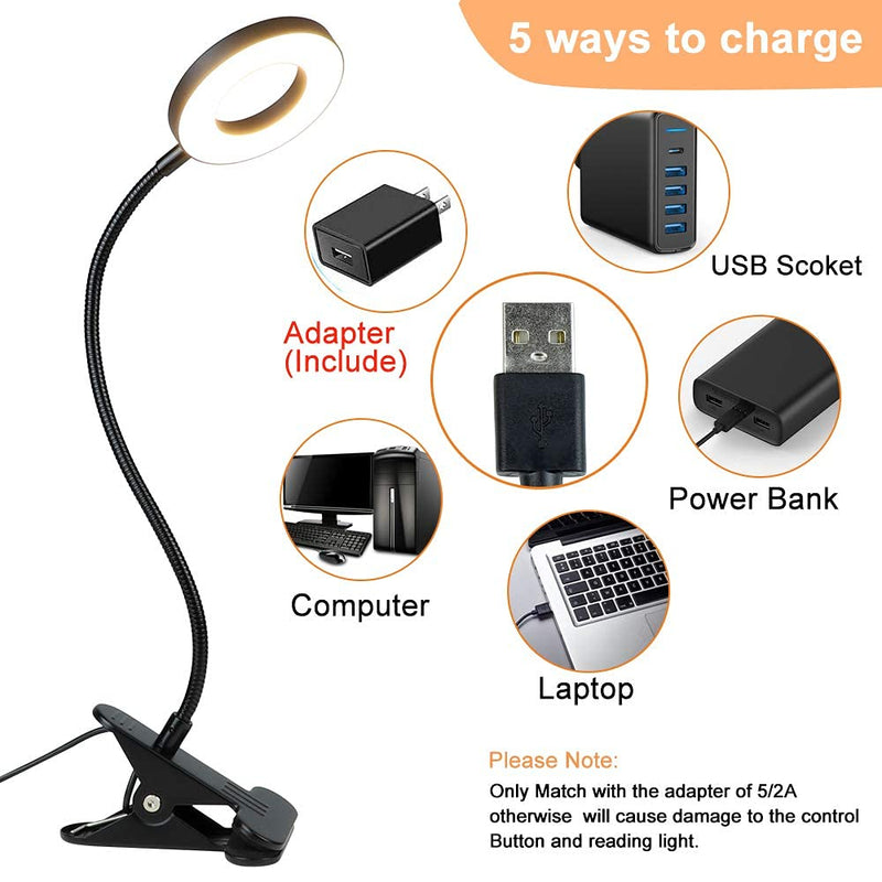 [Australia - AusPower] - DLLT Dimmable Clip on Light, 48 LED USB Book Reading Light, Color Changeable Night Light Clip on for Desk, Bed Headboard, Makeup Mirror, Dorm Room, Computer, Piano Lighting, 15 Brightness (Black) Black 