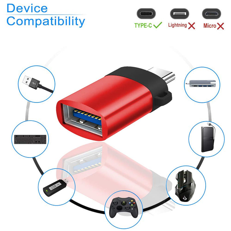 [Australia - AusPower] - USB-C to USB A 3.0 OTG Data Adapter Thunderbolt 3 Type C Adapter Aluminum Alloy (Red) 