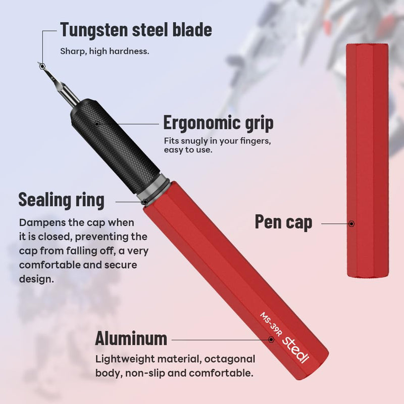 [Australia - AusPower] - stedi Model Scriber Chisel,Tungsten steel Blades 0.1mm,for Modeling Hobby,RG Scale Model,Gundam Model Kit,for Scribing line, Engraved,Panel line,Resin,Red Red+0.1mm 