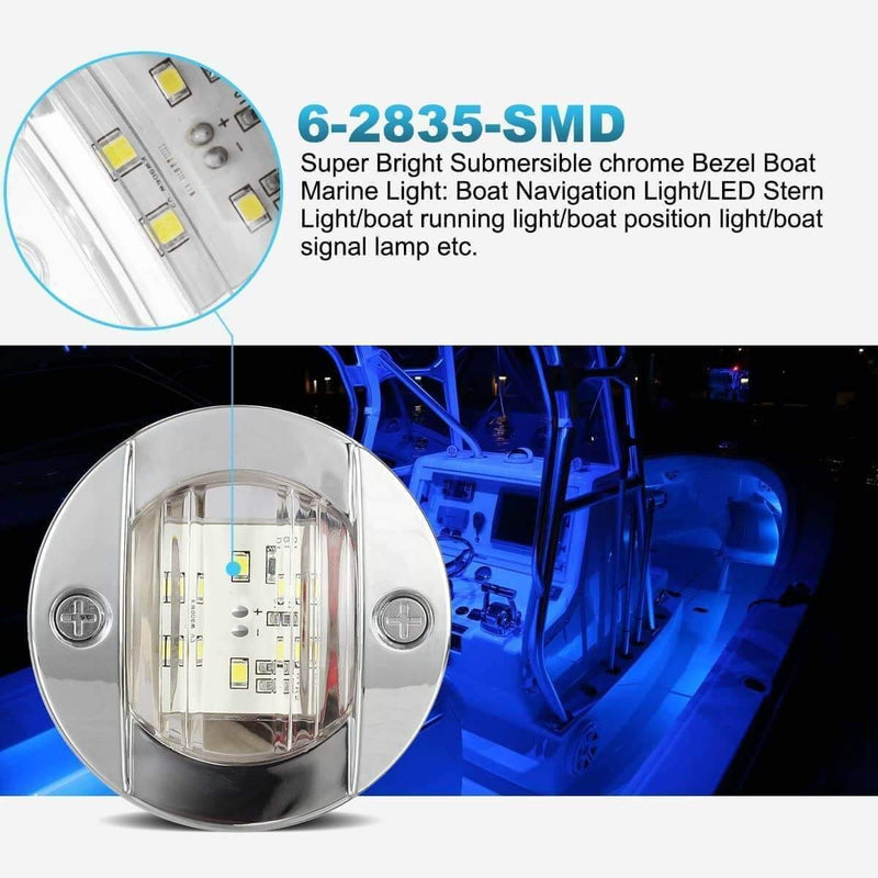 [Australia - AusPower] - Partsam 4Pcs 3" Inch Round Chrome Marine Clear Lens Blue LED Transom Mount Stern Anchor Navigation Lights IP67 Waterproof,Round Boat Marine Lamps 6-2835-SMD,Boat LED Stern Lights 12V 