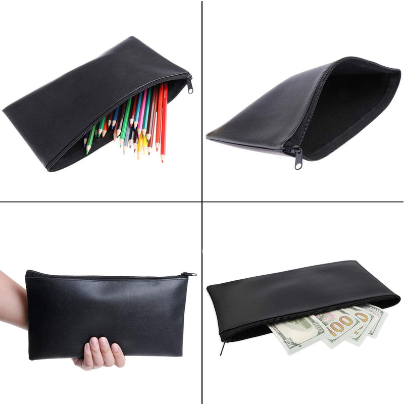 [Australia - AusPower] - Zipper Bank Bags,4 Pack Money Pouch Bank Deposit Bag PU Leather Cash and Coin Pouch Bank envelopes with Zipper (Black) Black 