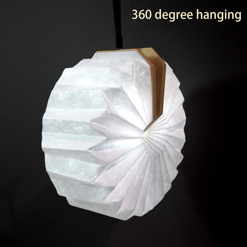 [Australia - AusPower] - LED Hanging Folding Lantern, Wood & Paper Lamp, Organ Book Light for Office, Decoration, Gift, USB Rechargeable 