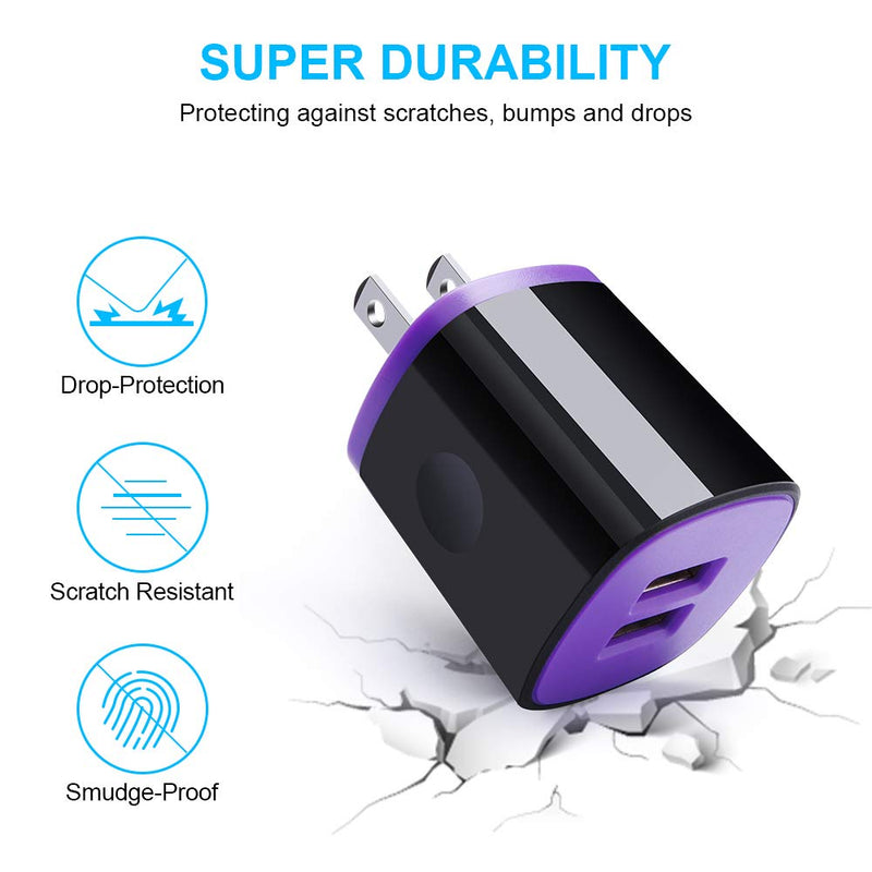 [Australia - AusPower] - USB Wall Charger, 2Pack Travel Charging Block Dual Port USB Cube Power Adapter Wall Plug Compatible iPhone 13/12/11/Pro Max/SE/X/XS/XR,Samsung Galaxy S22 S21 S20 S10 S9,Pixel 6/6 Pro,LG,Moto(Purple) 