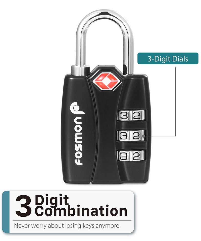 [Australia - AusPower] - Fosmon TSA Approved Luggage Locks, (4 Pack) Open Alert Indicator 3 Digit Combination Padlock Codes with Alloy Body for Travel Bag, Suit Case, Lockers, Gym, Bike Locks - Black, Blue, Pink, and Silver 