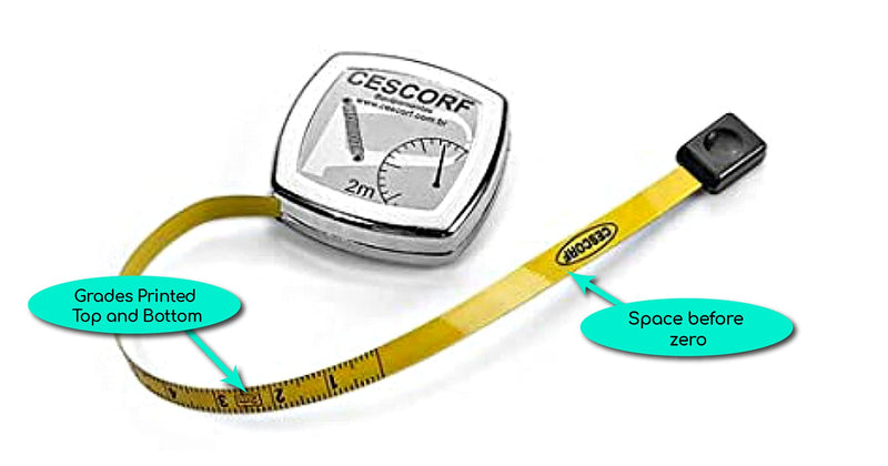 [Australia - AusPower] - Cescorf Anthropometric Tape Measure with Flat Flexible Steel Blade for Body Circumference Measurements, 6mm x 2m, Metric, with Blank Space Before Zero, Ideal for Dieticians, Nutritionists, Trainers 