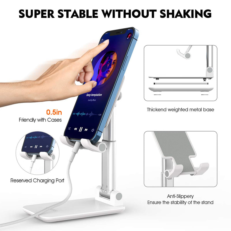 [Australia - AusPower] - Cell Phone Stand, Licheers Foldable Phone Holder, Angle Height Adjustable Phone Stand for Desk, Compatible with iPhone 13/12/11 Pro Max, Samsung Galaxy S10/9/8/7 S21 Ultra,LG, Kindle, Switch (White) White 