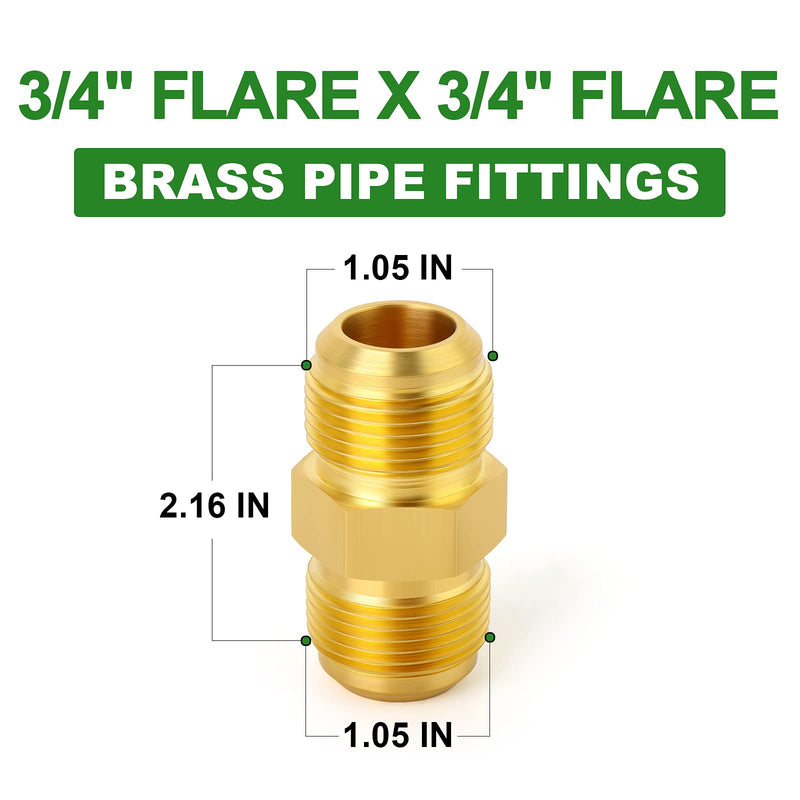 [Australia - AusPower] - TAISHER Metals Brass 2PCS 3/4 Inch Flare x 3/4 Inch Flare Coupler Tube Fitting, Pipe Connector Union Gas Adapter 3/4" Flare x 3/4" Flare 2 