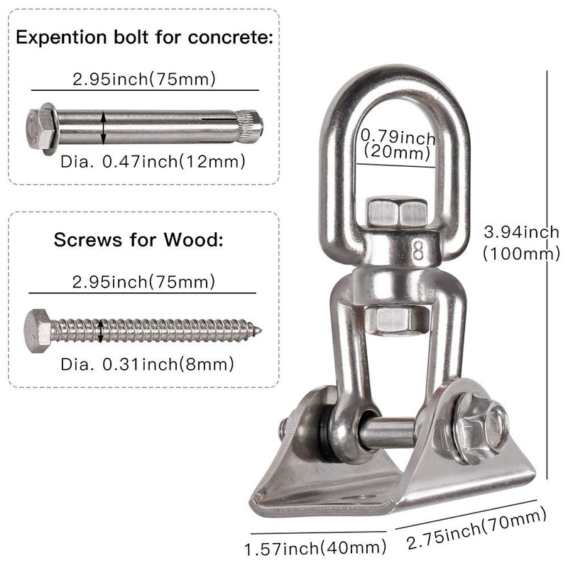 [Australia - AusPower] - WAREMAID Heavy Duty 360° Swivel Swing Hanger, Stainless Steel Swing Hook for Ceiling Wooden Porch Swing Hanging kit Playground Gym Rope Boxing Bag Hammock Chair Yoga Swing Mount 1000 lb Capacity 