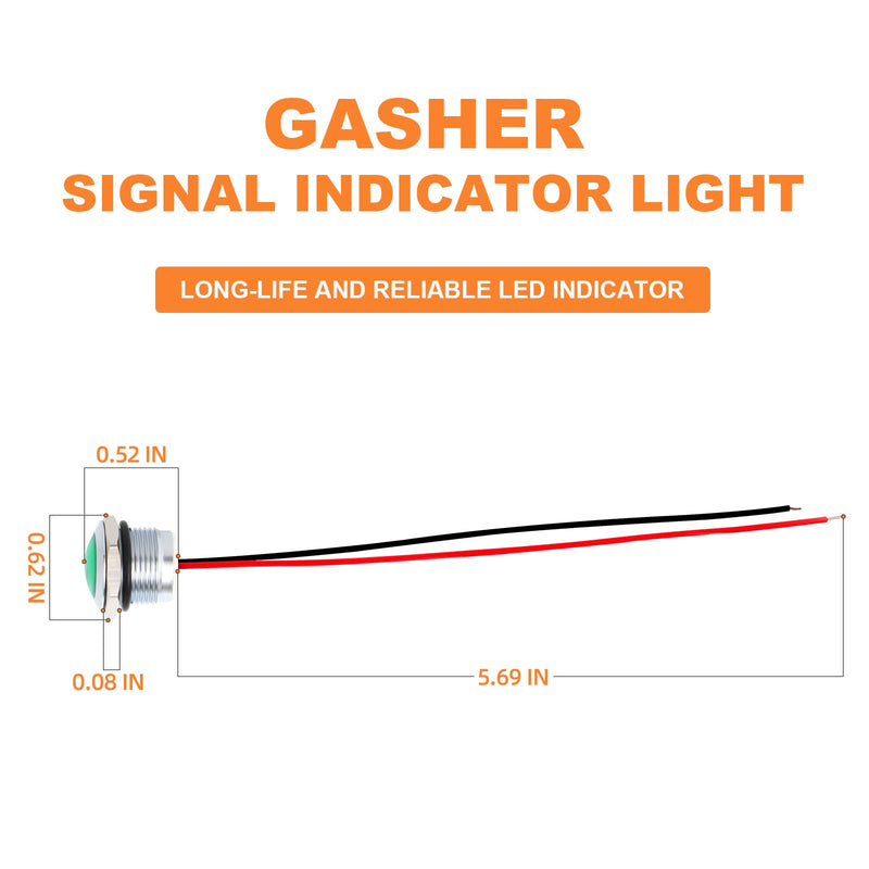 [Australia - AusPower] - GASHER 12V-24V 20mA Energy Saving Indicator Light Mounting Hole Size 12mm(1/2 inch) Green 3 Pcs 