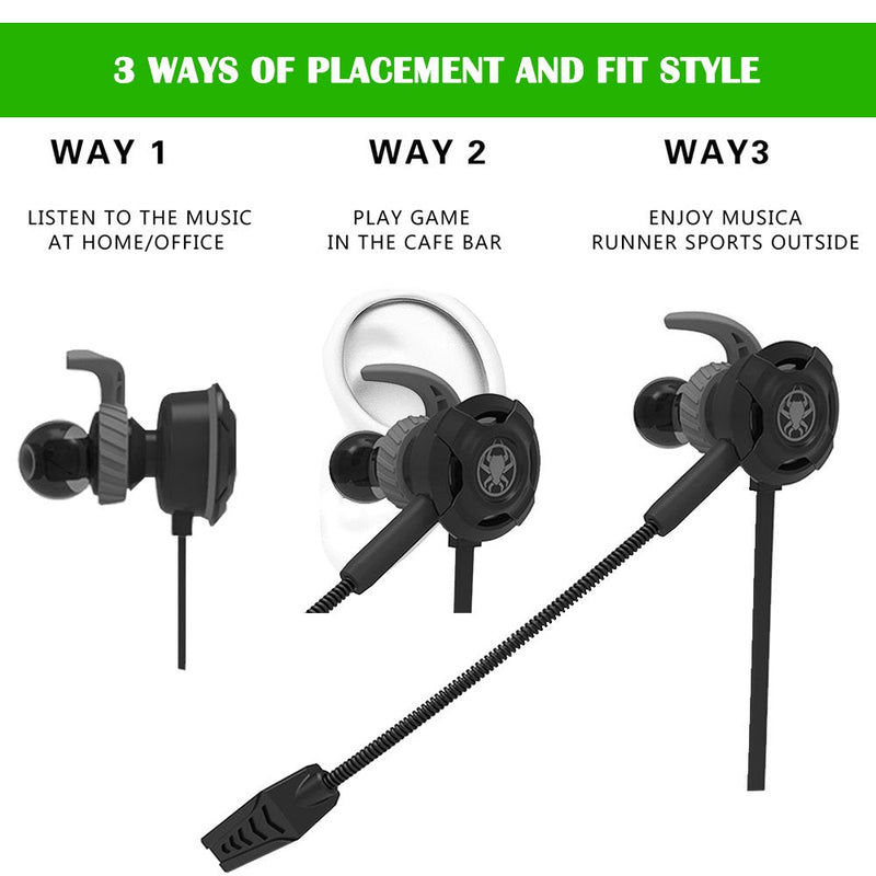 [Australia - AusPower] - Wired Gaming Earphone with Adjustable Mic for PS4,Laptop Computer, Cellphone, DLAND E-Sport Earburds with Portable Earphone Bags, Snug Soft Design, Inline Controls for Hands-Free Calling. (Black) Black 