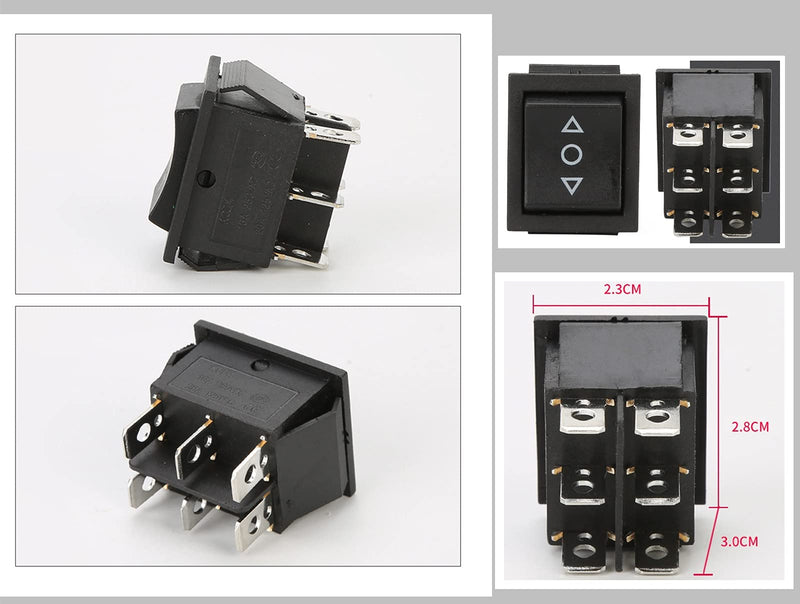 [Australia - AusPower] - 2PCS Momentary Polarity Reverse Switch DC 12V 20A Motor Control DPDT 6 Pin 3 Position (ON)-Off-(ON) AC 110V-220V Automatic Reset Boat Rocker Toggle Switch with Wire 