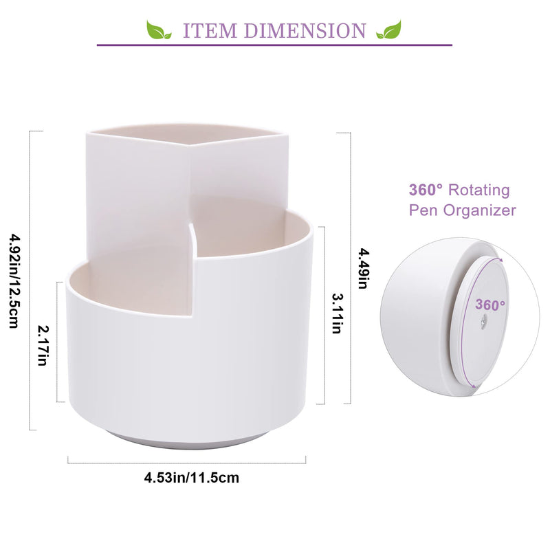 [Australia - AusPower] - Siveit Rotating Pen Holder, 3 Slots 360-Degree Spinning Pencil Pen Desktop Organizer Cute Pencil Cup Pot for Home, Office, Kids (White) White 