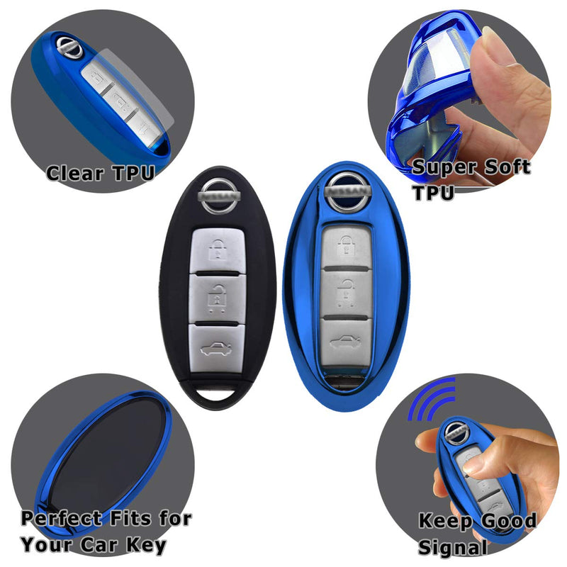 [Australia - AusPower] - Kaser TPU Smart Remote Car Key Fob Cover for Nissan Altima Maxima Sentra Rouge Patrol Quest Murano Pathfinder Serena Juke Versa Leaf Kicks Qashqai X-Trail Armada Infiniti Q70 M56 M37 M35 (BLU) 