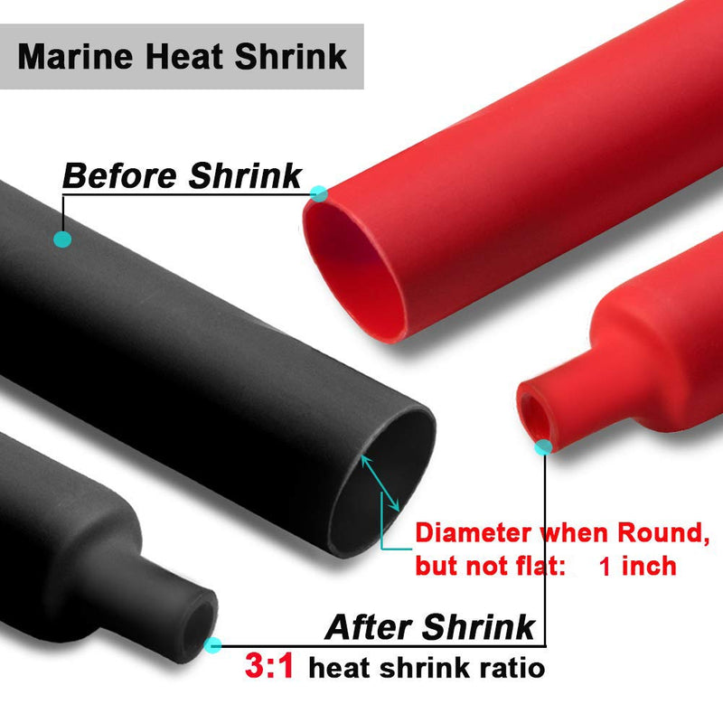 [Australia - AusPower] - 2 Pcs 1 inch (Diameter) Heat Shrink Tubing, 3:1 Adhesive-Lined Large Heat Wire Shrinkable Tube by MILAPEAK (4 Feet, Black & Red) 4FT (1", 2 Pcs) 