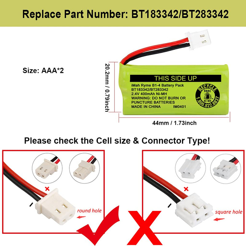 [Australia - AusPower] - iMah BT183342/BT283342 2.4V 400mAh Ni-MH Battery Pack Compatible for BT166342/BT266342 BT162342/BT262342 2SN-AAA40H-S-X2, 4-Pack 