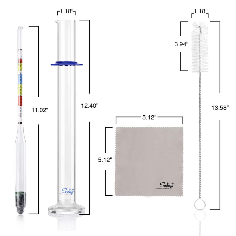[Australia - AusPower] - SOLIGT Triple Scale Hydrometer and Glass Test Jar for Wine, Beer, Mead & Cider - ABV, Brix and Gravity Test Kit 