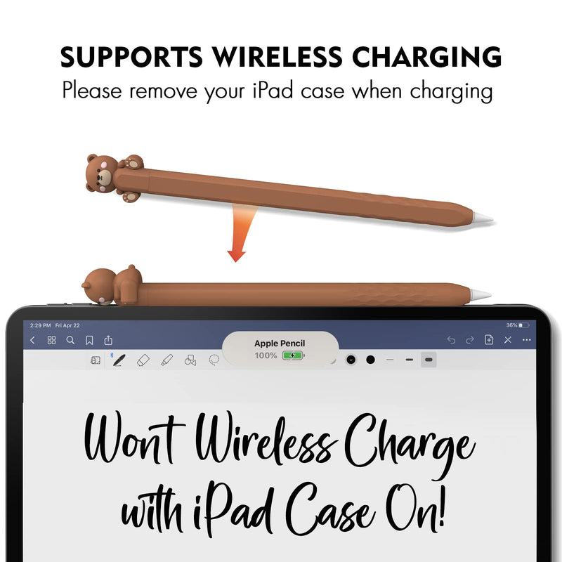 [Australia - AusPower] - NIUTRENDZ Cute Bear Apple Pencil Case for Apple Pencil 2nd Generation Case Silicone Protective Cover Sleeve Skin Accessories (Brown) 2-Brown 