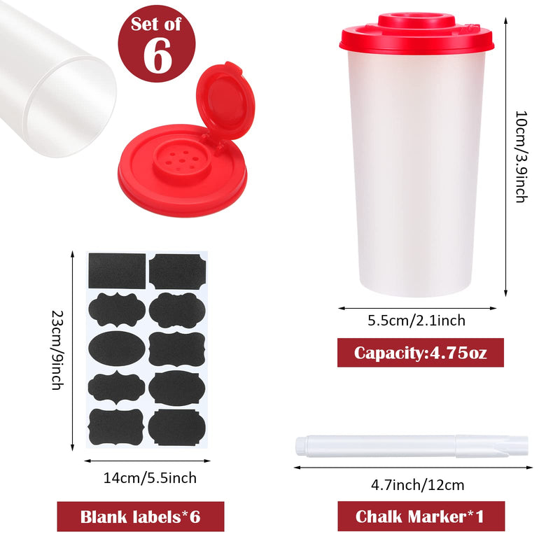 [Australia - AusPower] - 6 Pieces Salt and Pepper Shakers Clear Salt Container with Red Lids Seasoning Shaker Plastic Spice Jars, 6 Sheets Chalkboard Label Stickers Black Waterproof Label with White Marker for Kitchen Storage 