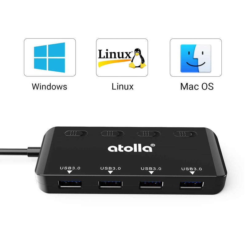 [Australia - AusPower] - USB 3.0 Hub Splitter - USB Extender 4 Port USB Ultra Slim Data Hub with Individual Power Switch and LED 0.5 FT 