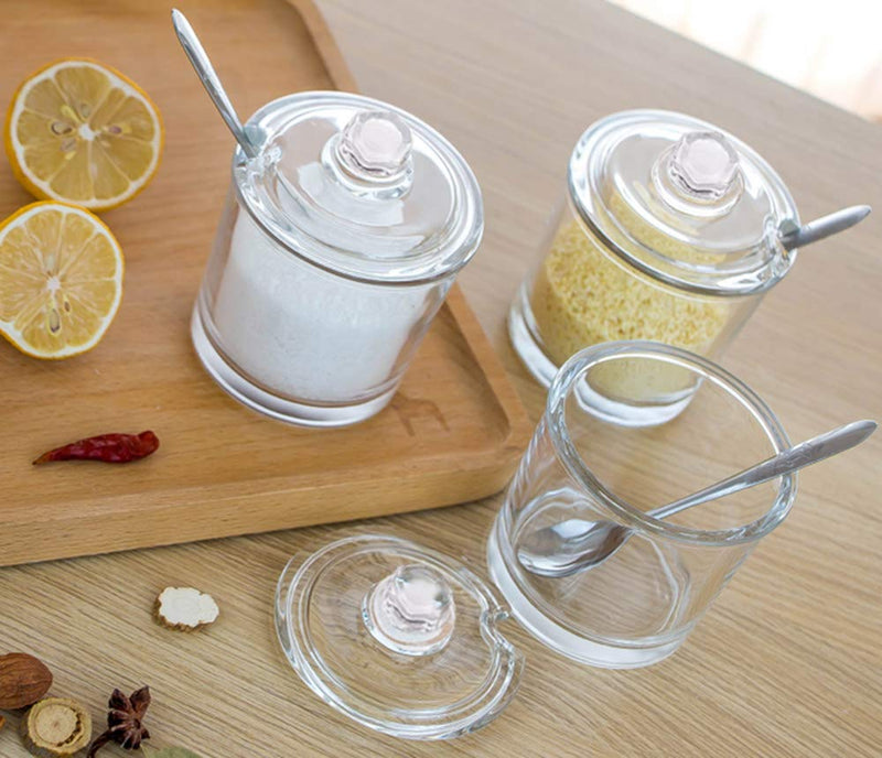 [Australia - AusPower] - 123Arts Glass Sugar Bowl Spice Jar with Lid and Stainless Steel Spoon Spoon 1pcs 
