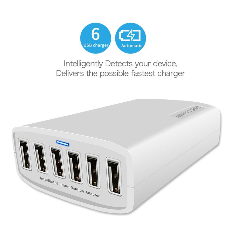 [Australia - AusPower] - USB Charger, XDCDHM 60 Watt 12A 6-Port High Speed Travel Wall Charger Multi-Port USB Charger Hub Charging Station for Apple iPhone/iPad Air/Samsung/Tablets and More (HUB- White) 