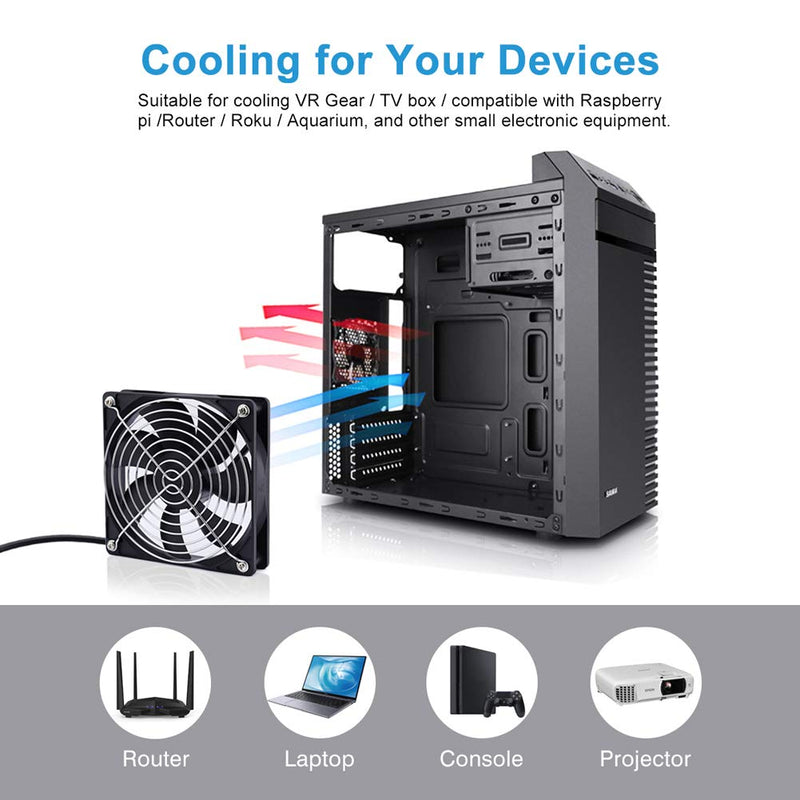 [Australia - AusPower] - 2 Packs Wathai 120mm x 25mm 120mm 5V USB Fan for Receiver AV cabint Game Console PC Laptop TV Box Projector Router Cooling 