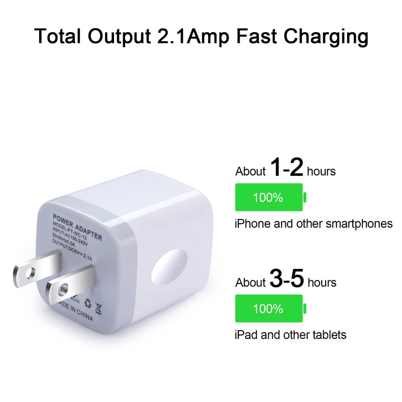 [Australia - AusPower] - USB Charger Wall Plug, FiveBox 5Pack 2.1Amp Fast 2Ports USB Wall Charger Power Adapter Charging Block Base Charger Brick Charger Cube Charger Box for iPhone 13/12/11/Xs/XR/X/8/7/6, Samsung, Android 5pcs 
