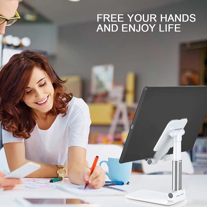 [Australia - AusPower] - 2 Pcs Cell Phone Stand, Adjustable Angle Height Phone Stand for Desk, Fully Foldable/Portable Phone Holder, Compatible for iPhone 12/12 Pro/Pro Max/Smartphones/iPad Mini/Kindle/Tablet Black+White 