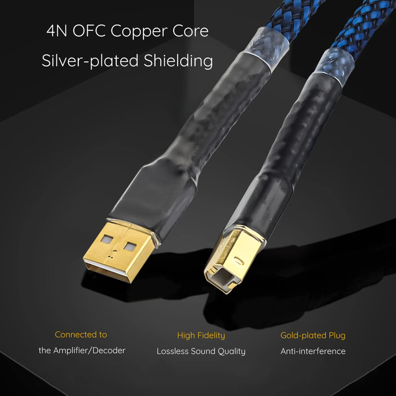 [Australia - AusPower] - Viborg HiFi USB 2.0 Printer Cable DAC A-B OCC Digital AB Audio A to B Scanner Cord A-Male to B-Male (1M) 3.3FT/1M Blue 