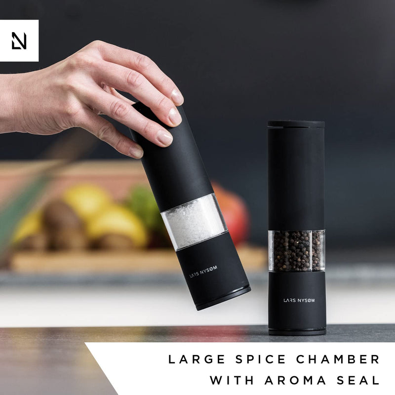[Australia - AusPower] - LARS NYSØM Salt and Pepper Mills Set Stainless Steel with Adjustable Ceramic Grinder 2 pieces I Design Spice Mills Set Manual (Set of 2, Onyx Black) Set of two manual mills 