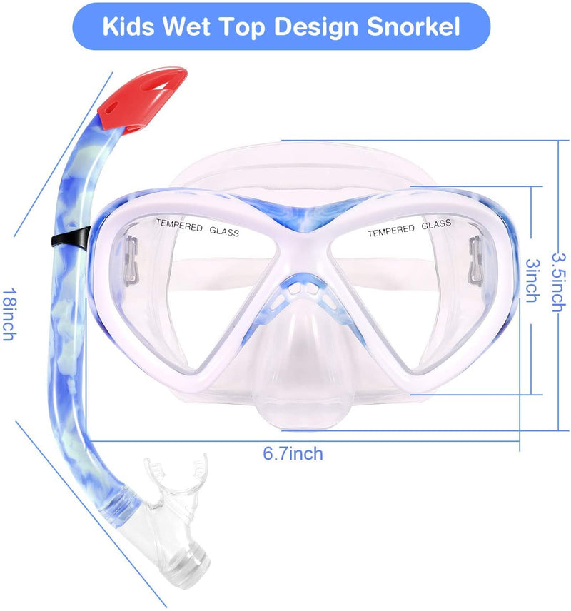 [Australia - AusPower] - Kids Snorkel Set, Children Anti-Fog Diving Mask Swimming Goggles Semi-Dry Snorkel Equipment Snorkeling Packages Swimming Gear for Youth Boys Girls Age 5-10 