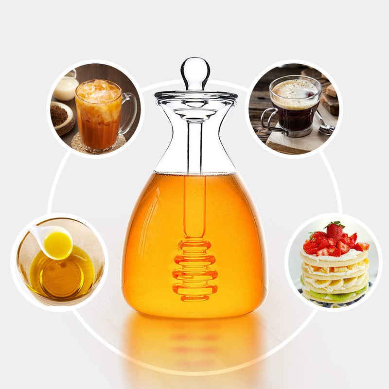 [Australia - AusPower] - TOFOAN Crystal Beehive Honey Jar - Glass Honey Pot with Dipper and Lid Cover for Home Kitchen Store Honey and Syrup, Clear Gorgeous Bee Decor, Honey Container 14 Ounces 