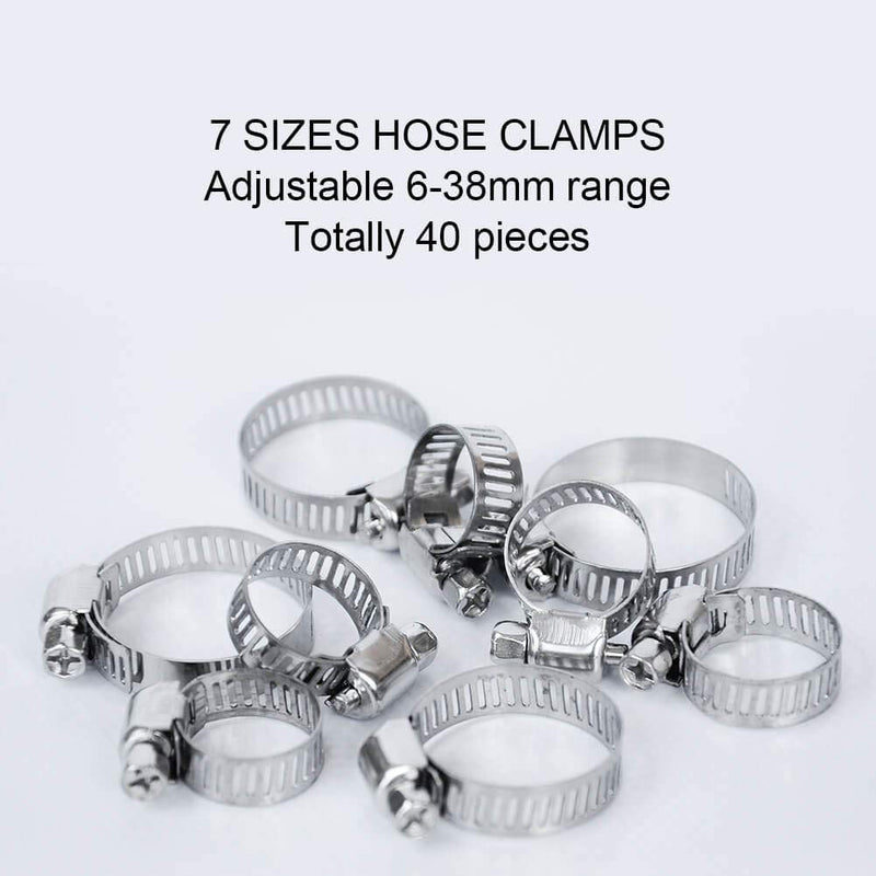 [Australia - AusPower] - Selizo 40Pcs Hose Clamp Including 7 Sizes Adjustable Pipe Tube Clamps 304 Stainless Steel Hose Clips 