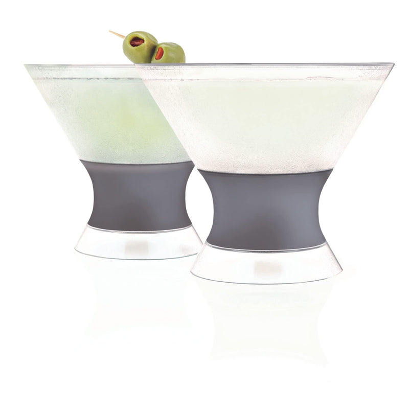 [Australia - AusPower] - HOST Freeze Insulated Martini Cooling Cups, Plastic Freezer Gel Chiller Double Wall Stemless Cocktail Glass Set of 2, 9 oz, Grey Martini Grey - Set of 2 