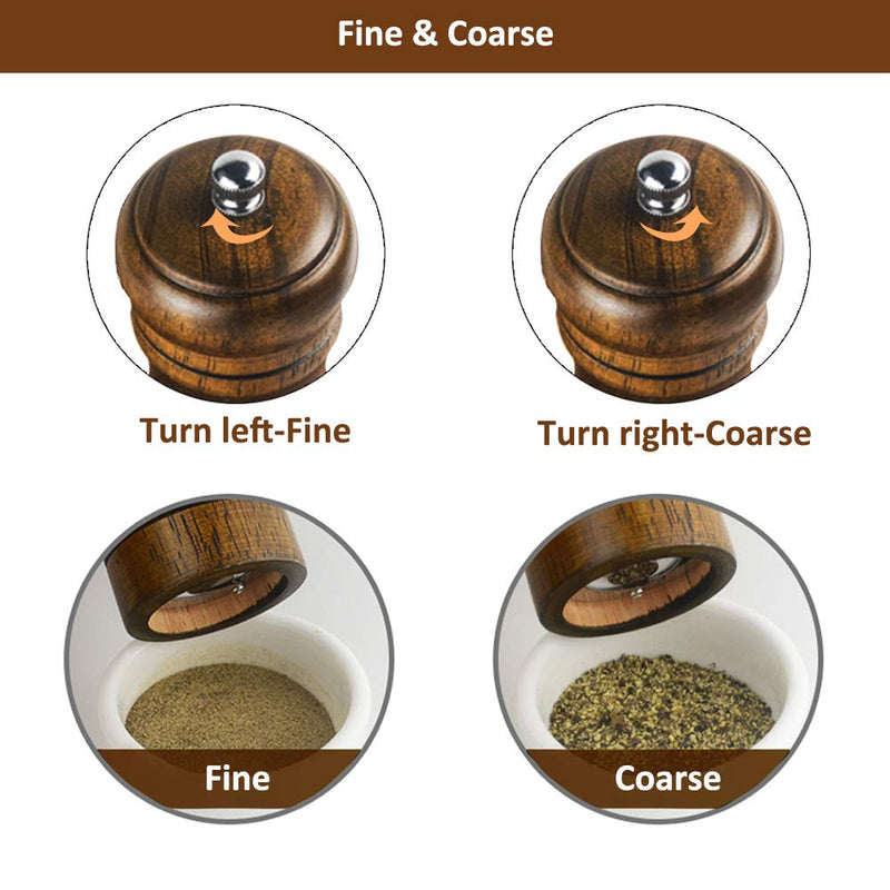 [Australia - AusPower] - Salt and Pepper Grinders Set,Ouktor Manual Wooden Salt and Pepper Mills Shakers, Ceramic Rotor with Strong Adjustable Coarseness (5.5inch) 5.5inch 