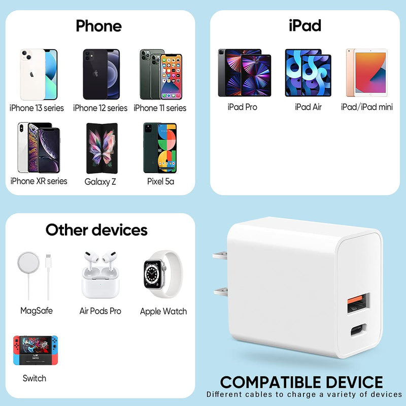 [Australia - AusPower] - Zafolia iPhone 13 pro Charger Block,USB C Wall Charger, Upgraded Certified 20W PD+Type C Charger Box Plug Dual Port Power Adapter for iPhone 13 Pro Max/12 Pro/11 Pro Max/11 Pro/11/XR/SE, iPad, Samsung White 1Pack 