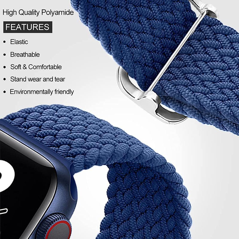 [Australia - AusPower] - RHD iwatch bands Compatible with Apple Watch Band 38mm 40mm 41mm 42mm 44mm 45mm, Stretchy Nylon Replacement Smart Watch Strap Braided Woven Wristbands for Series 6 5 4 3 2 1 SE Women Men Blue 42mm/44mm/45mm 