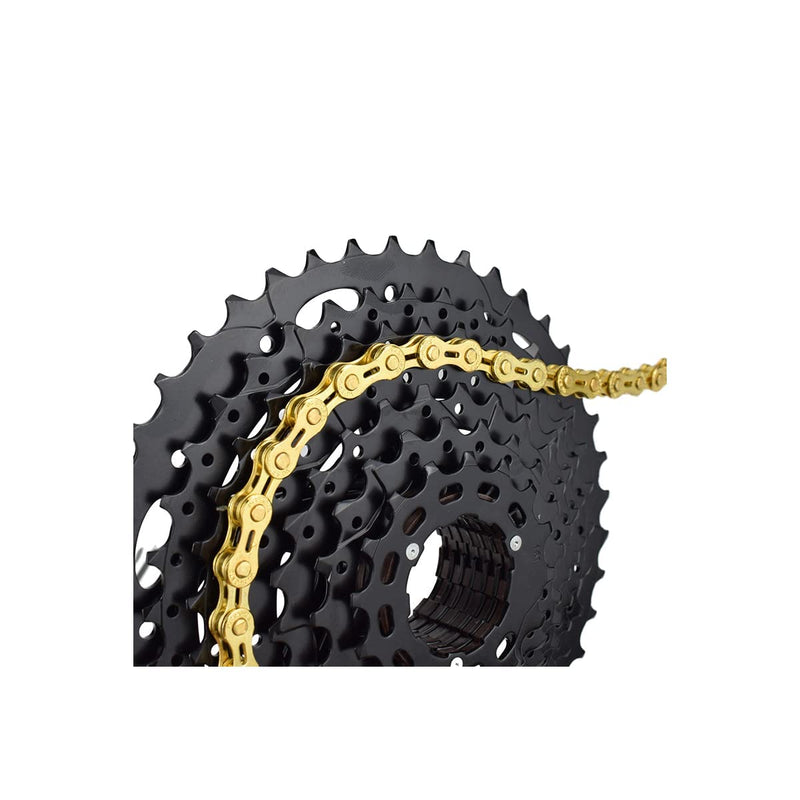 [Australia - AusPower] - VG SPORTS 6/7/8/9/10/11 Speed Bike Chains,Half Hollow/Full Hollow Lightweight Bicycle Chains for Road Bike/MTB/BMX,Silver/Gold/Titanium/Rainbow 116 Links with Missing Link 6/7/8Speed-Half Hollow Gold 1 