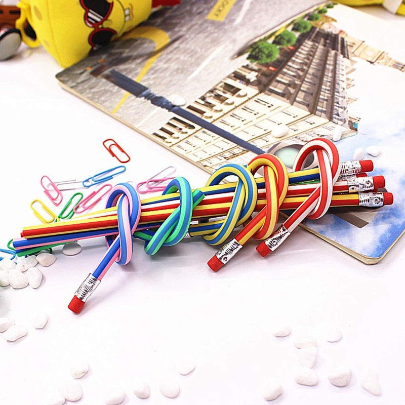 [Australia - AusPower] - Flexible Bendy Pencil, 35 PCS Flexible Soft Pencil Colorful Stripe Soft Pencils with Eraser as Gift for Students or Children 