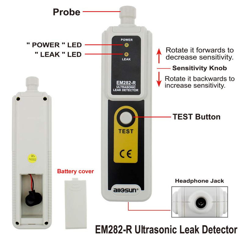 [Australia - AusPower] - allsun Ultrasonic Leak Detector & Transmitter Air Water Dust Leak Pressure Headphone Accessory Kit LED Indication 