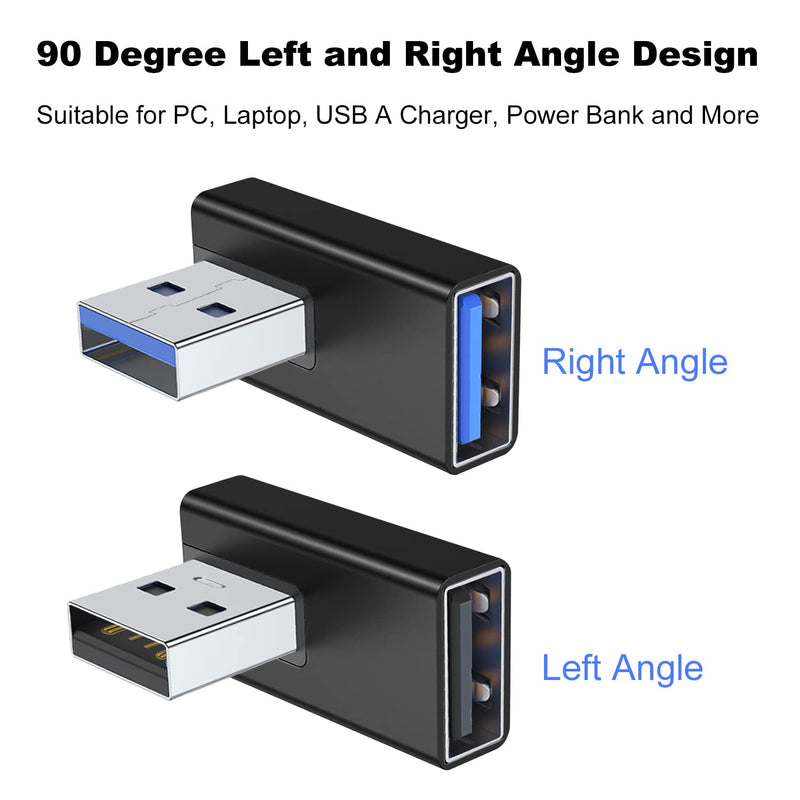 [Australia - AusPower] - AreMe 90 Degree USB 3.0 Adapter 2 Pack, Left and Right Angle USB A Male to Female Converter Extender for PC, Laptop, USB A Charger, Power Bank and More (Black) Left/Right Black 