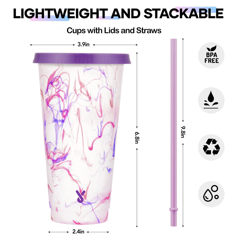 [Australia - AusPower] - Meoky Color Changing Cups with Lids and Straws - 5 Pack 24 oz Plastic Tumblers with Lids and Straws Bulk, Reusable Cups with Lids and Straws for Kids Women Party, Cute Cold Cups for Iced Coffee(Swirl) Swirl Color 