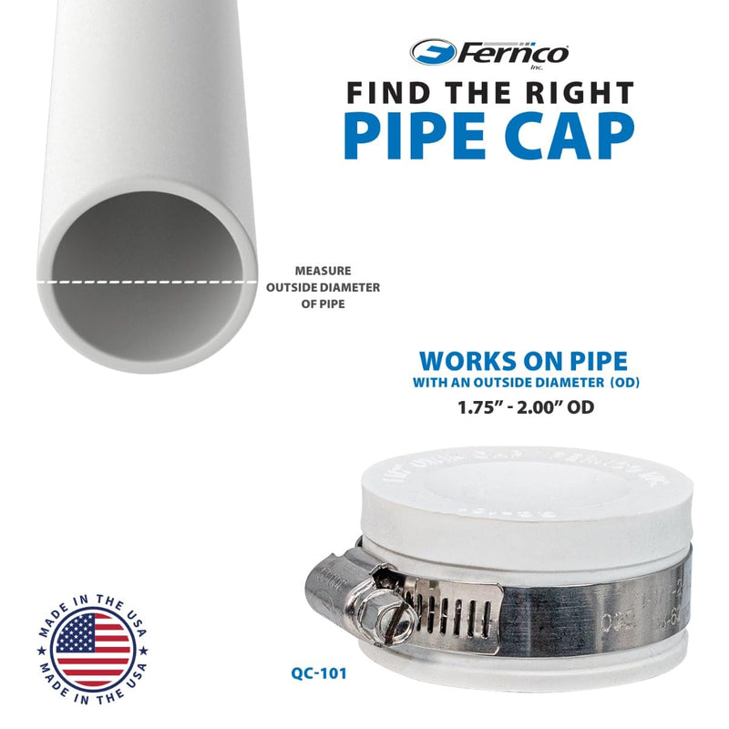 [Australia - AusPower] - Fernco QC-101W 1.5-in. Qwik Cap Flexible PVC Pipe Cap Drain Waste and Vent, White 