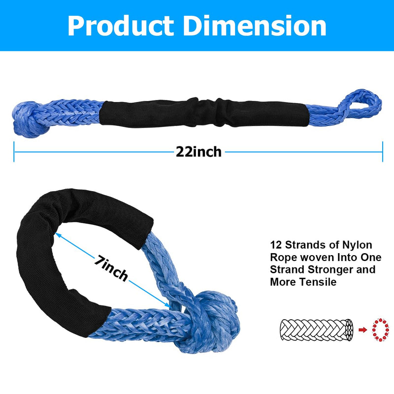 [Australia - AusPower] - BESULEN Synthetic Soft Shackle, 1/2inch*22inch 37478lbs Breaking Strength Soft Shackle Recovery Rope with Extra Sleeves, Universal Car Accessories for SUV ATV Truck Off Road Towing (Blue) Blue 