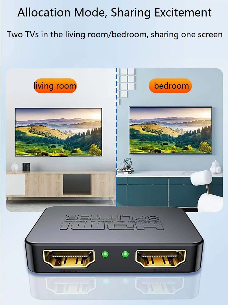 [Australia - AusPower] - JUEJUEZI HDMI Splitter 1 in 2 Out 4K@60Hz with HDMI Cable, HDMI Splitter for Dual Monitors/Displays TV, with Audio Video, for Laptop, TV Box, Support HDMI2.0b, HDCP2.2 