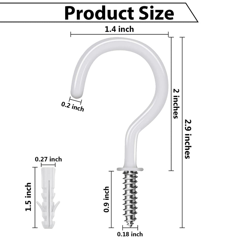 [Australia - AusPower] - Etoolia 20 Pcs Ceiling Hooks for Hanging Plants - 2.9 inches Plant Hooks Heavy Duty, Hanging Hooks for Christmas Lights, Cups, Decors - White Vinyl Coated Screw in Plant Hanger Hook Indoor and Outdoor 20Pcs 2.9 inches 