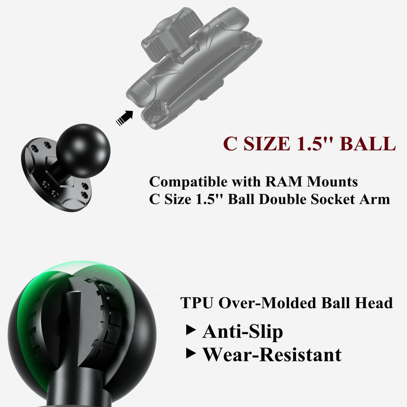 [Australia - AusPower] - BRCOVAN 2 PCS, 1.5'' Ball Mount Base with Aluminum Alloy AMPS Hole Round Plate & 1.5'' TPU Ball Adapter Compatible with RAM Mounts C Size 1.5 Inch Ball Double Socket Arm 