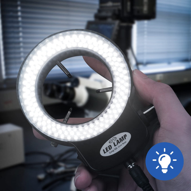 [Australia - AusPower] - Annhua 144 LED Ring Microscope Light Adjustable Illuminator, Microscope Lamp LED Ring Light Source for Lab Stereo Microscopes, Camera and Mini Lathe - Black 